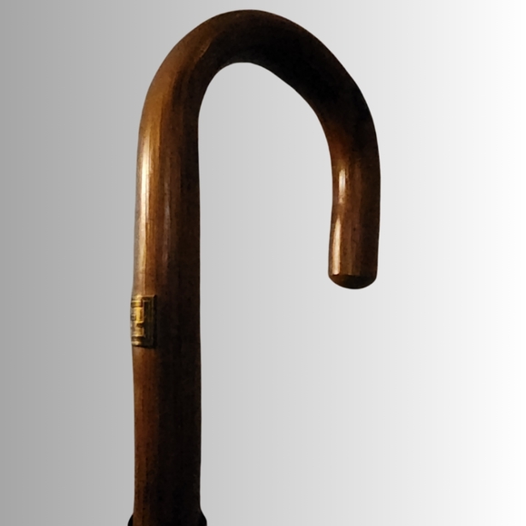 Vintage x 80s Fendi FF Motif Zucchino Print Wood Grain Umbrella - Picture 2 of 16